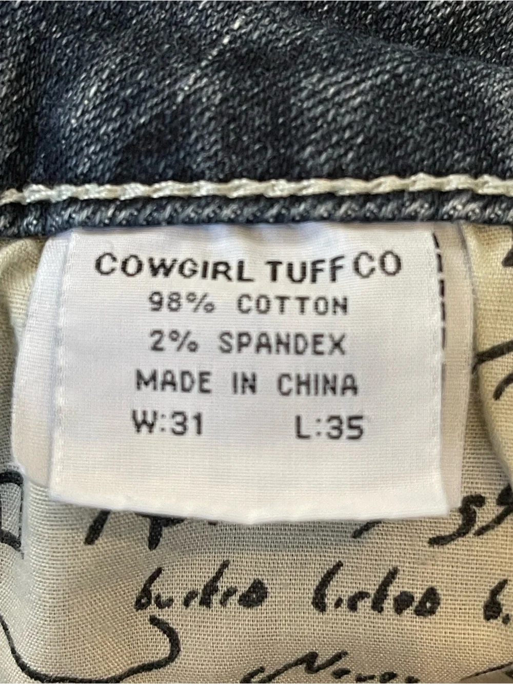 Cowgirl Tuff Dont Fence Me In Dark Wash Bootcut Jeans Gold Stitching 31x35